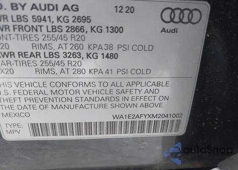 2021 Audi Q5 Premium Plus 55 Tfsi E Quattro S Tronic z USA, uszkodzony, nr VIN WA1E2AFYXM2041002